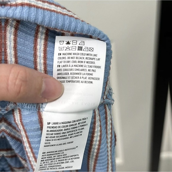 NWT American Eagle Women's XL Blue Brown Stripped Ribbed Shirt Tie Front - Picture 8 of 8